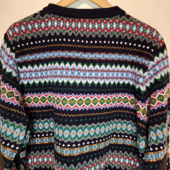 Barbour Merino Wool Sweater Nordic Fair Isle Houndstooth Men's XXL Elbow Patches - Picture 7 of 14